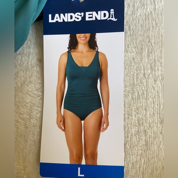 NWT Lands’ End Teal Womens SlenderSuit Grecian Low Leg One Piece UPF 50+ Size L - Picture 4 of 11